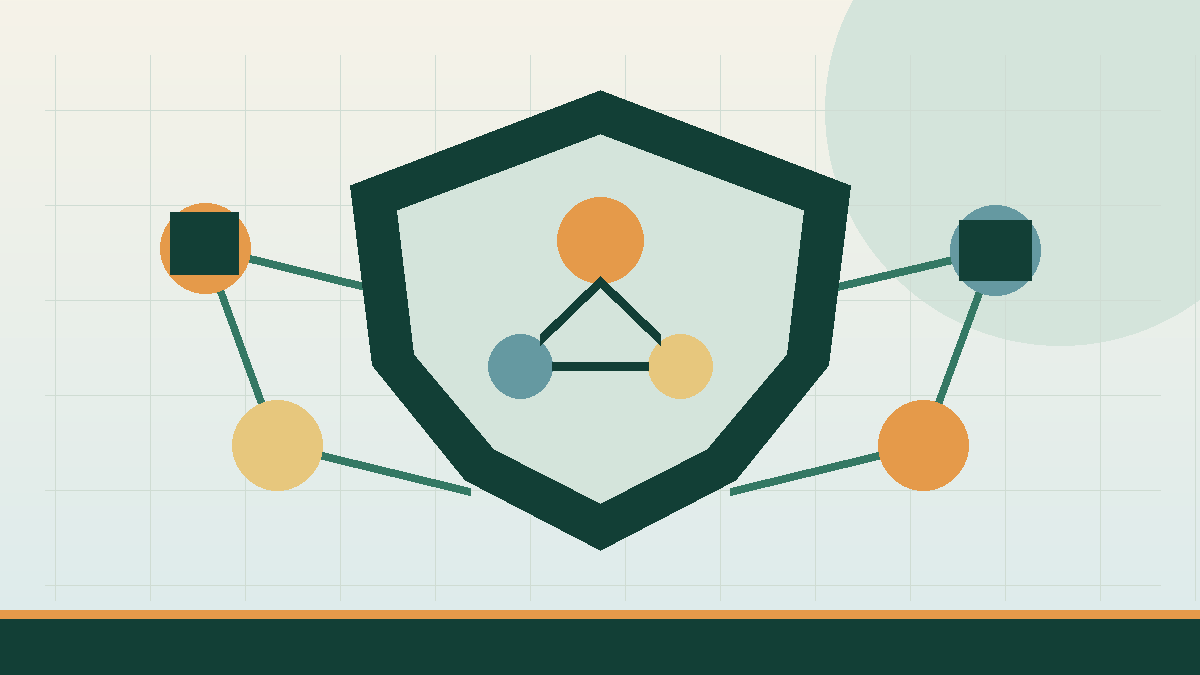 KOKO Business illustration of connected infrastructure and household nodes inside a protective shield.